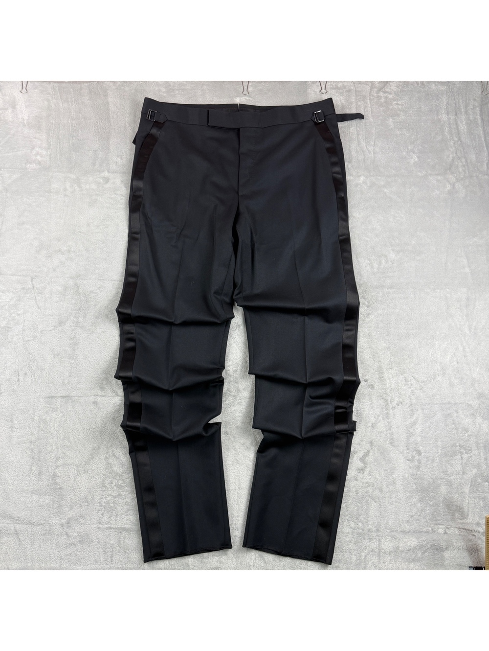 Tom Ford Tuxedo Pants Mens 52R Black Wool Mohair Satin Stripe Side Adjusters